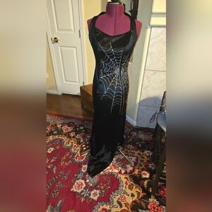 Vintage Halloween Dress..unusual Velvet W Web/rhinestones. Sz 6.
